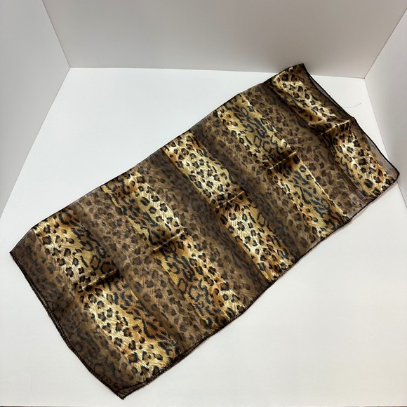Vintage Style Sheer Leopard Print Square Scarf Gold Brown Animal Pattern 20x20 - Picture 2 of 5